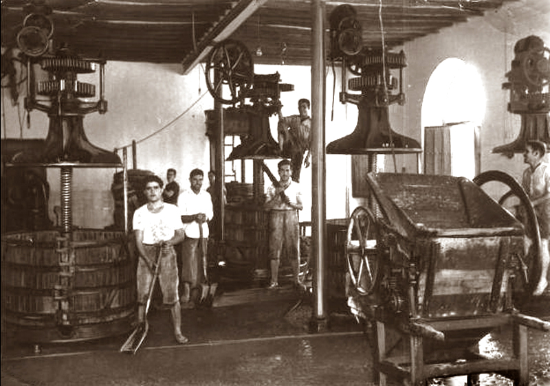 Prensas y estrujadora en una antigua bodega