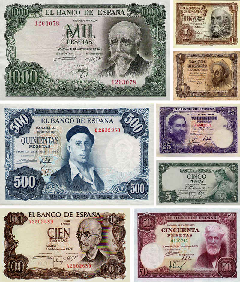 Billetes ms caractersticos de la poca franquista